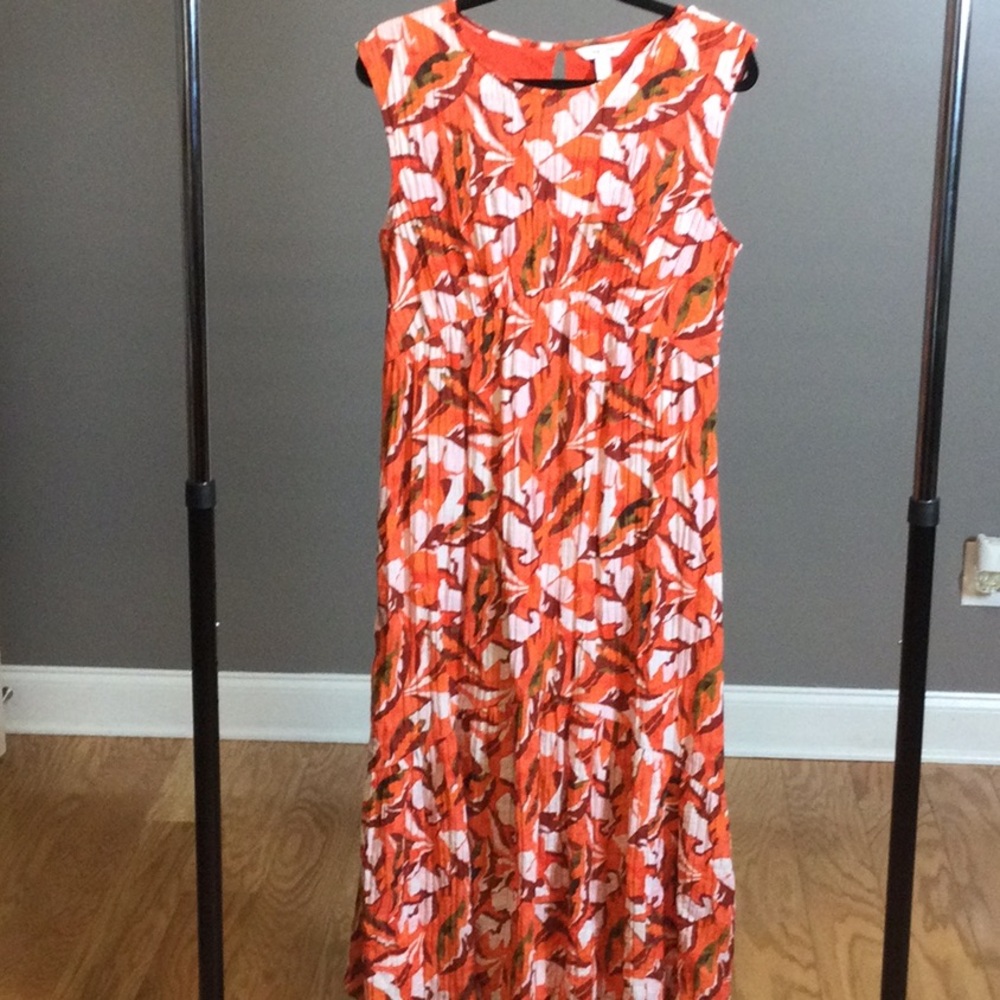 L Nine West Sleeveless Orange Floral Ruffle Maxi Dress